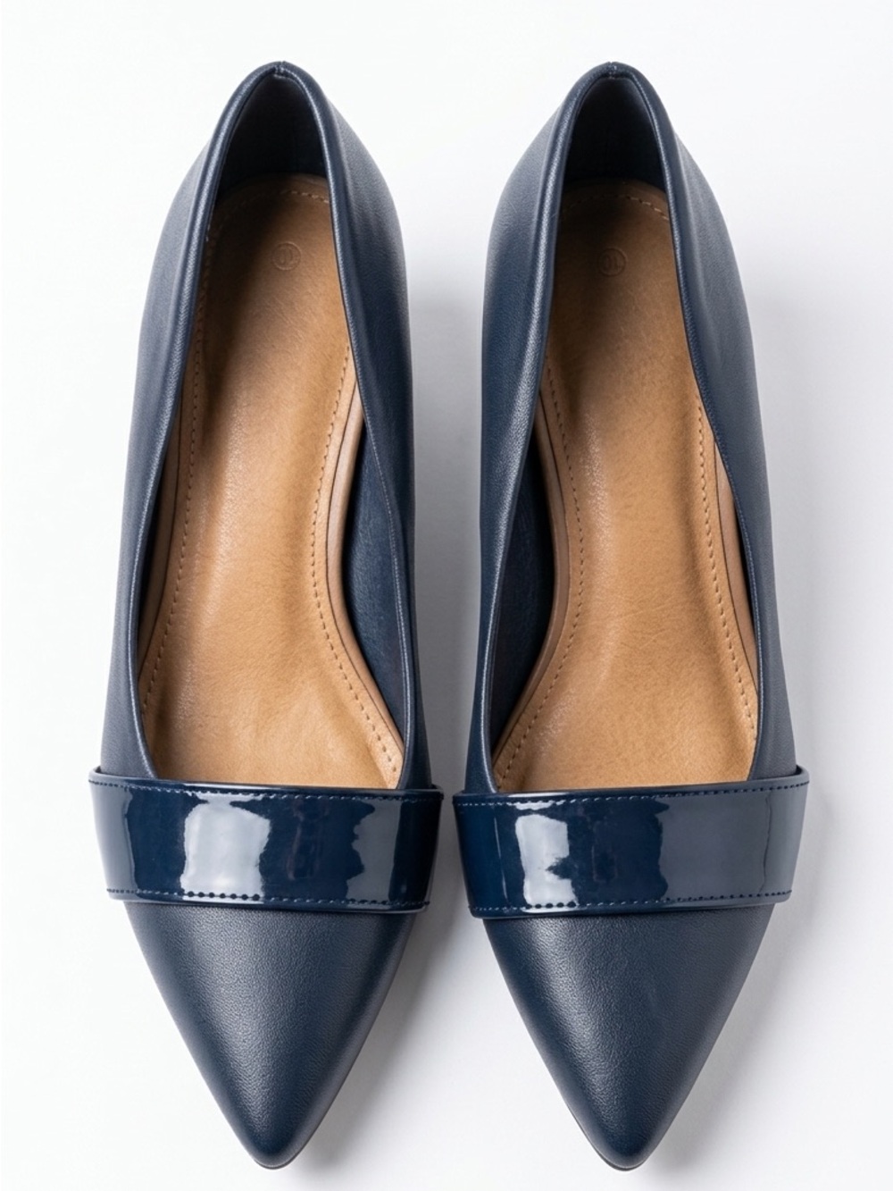 Women's Navy Pointed-Toe Flats with Patent Strap